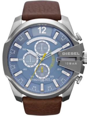 Diesel Mega Chief Chronograph Blue Dial Watch DZ4281 - Striking blue dial with oversized numerals, chronograph sub-dials, and a contemporary industrial design.