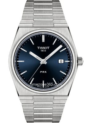 Tissot PRX Quartz Blue Dial Men's Watch T1374101104100 - Striking blue dial with minimalist design, quartz movement, and stainless steel bracelet, epitomizing modern sophistication.