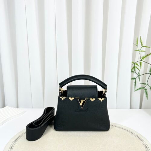 Louis Vuitton Taurillon Embellished Flower Crown Capucines Mini Black