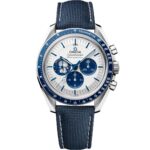 Omega Speedmaster Silver Snoopy Award 310.32.42.50.02.001 stainless steel watch with silver dial and blue ceramic