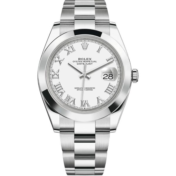 Rolex Datejust 41 126300 in steel oyster bracelet with white roman dial