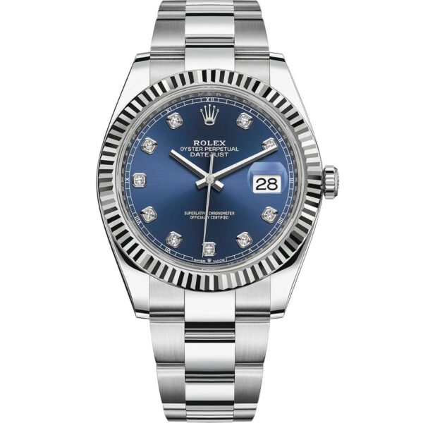 Rolex Datejust 41 126334 in steel oyster bracelet with blue diamond dial